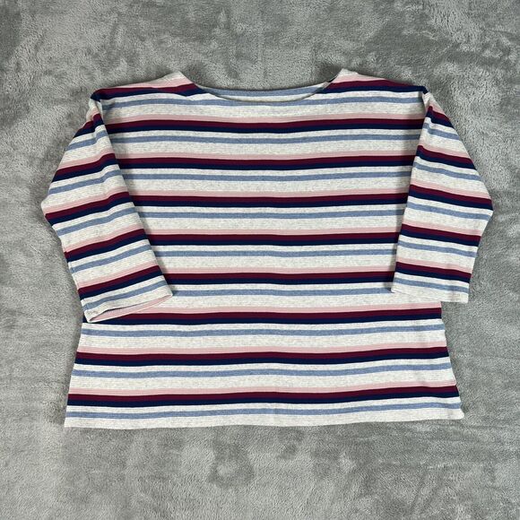 J Jill Gray‎ Ribbed Striped 3/4 Sleeve Boatneck Sweater Size Large - Picture 1 of 5